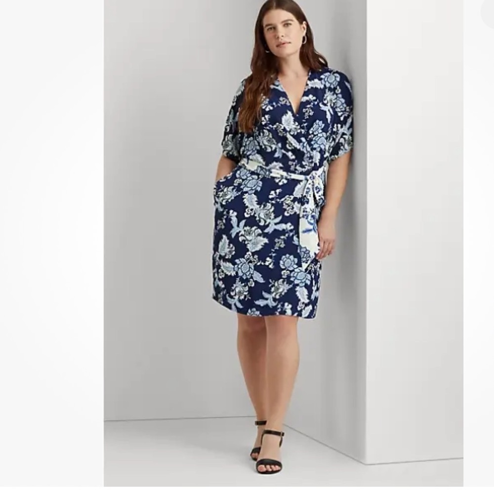 Lauren Ralph Lauren Navy Blue Floral Wrap Dress